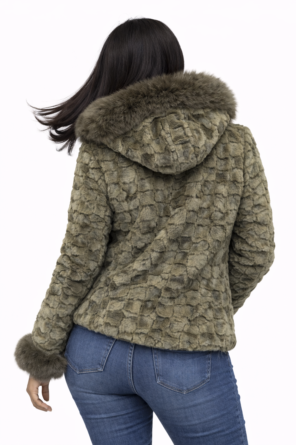 Women’s Olive Green Faux Fur Hooded Jacket