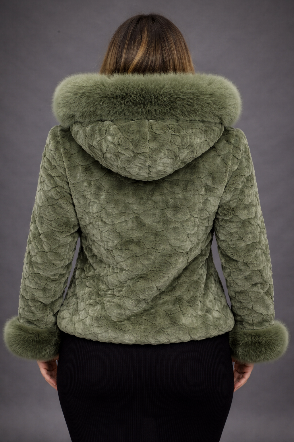 Women’s Olive Green Faux Fur Hooded Jacket