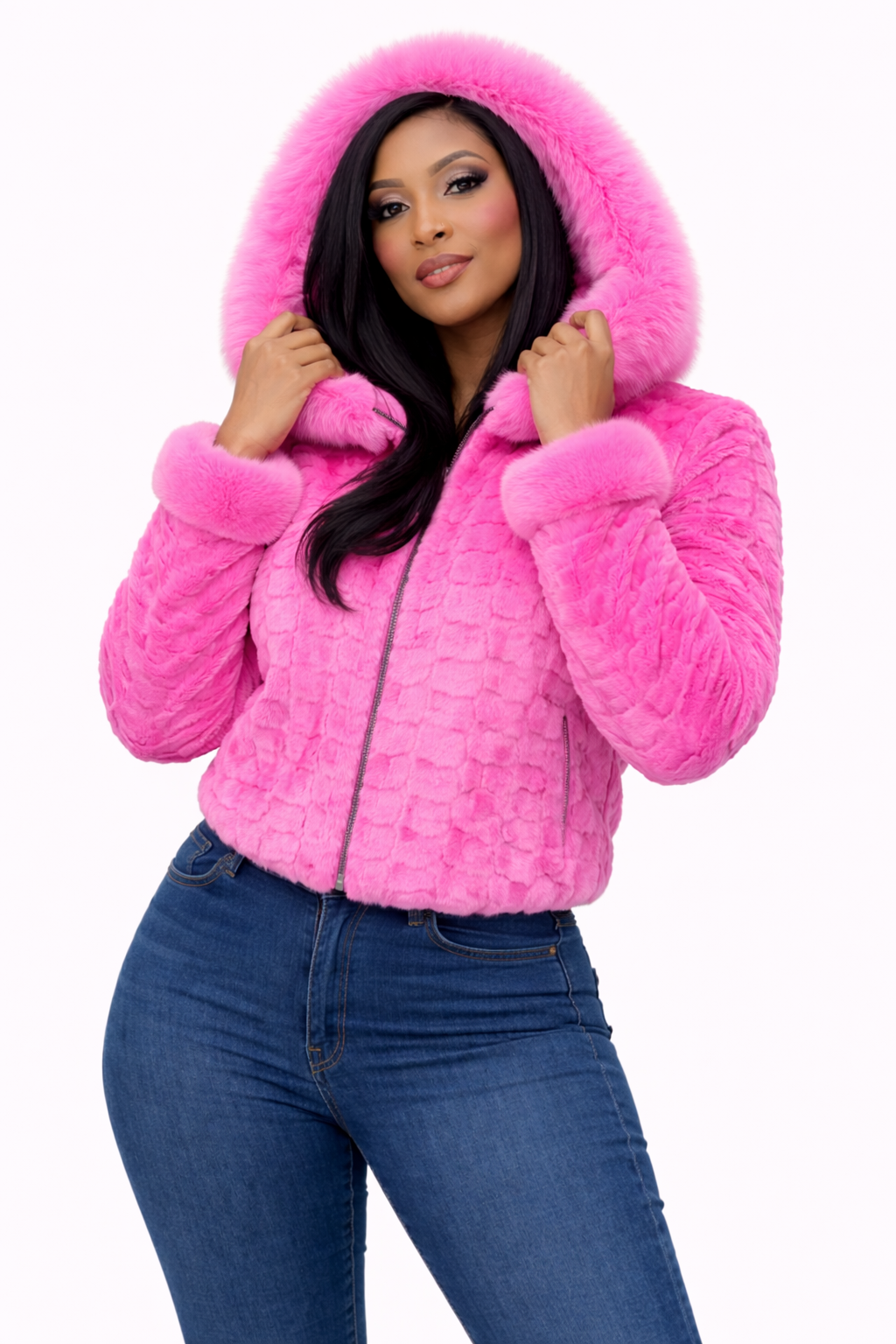 Women’s Pink Faux Fur Hooded Jacket