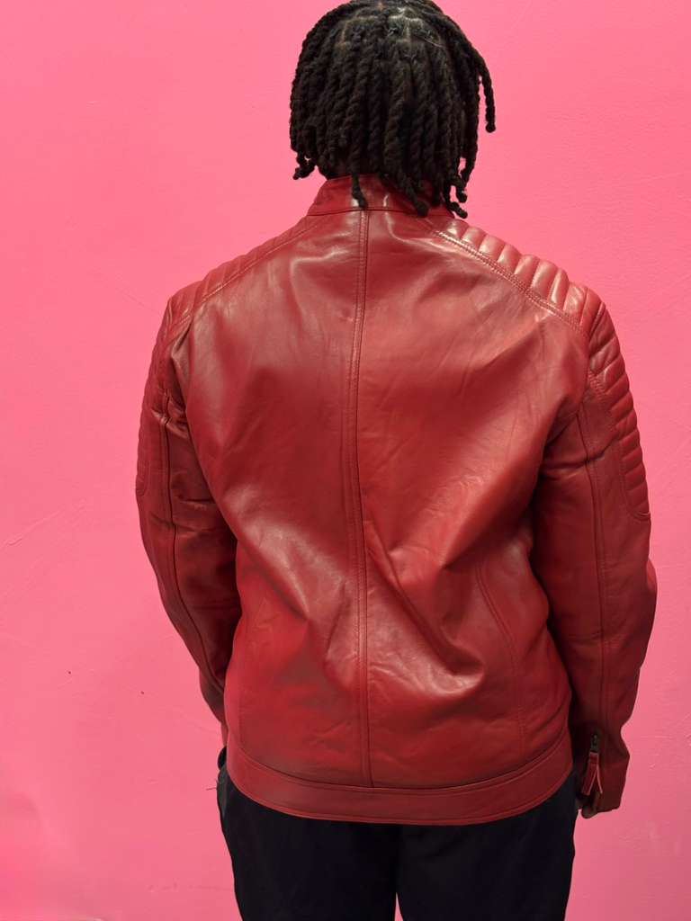 Men’s Red Signature Leather Racer Jacket