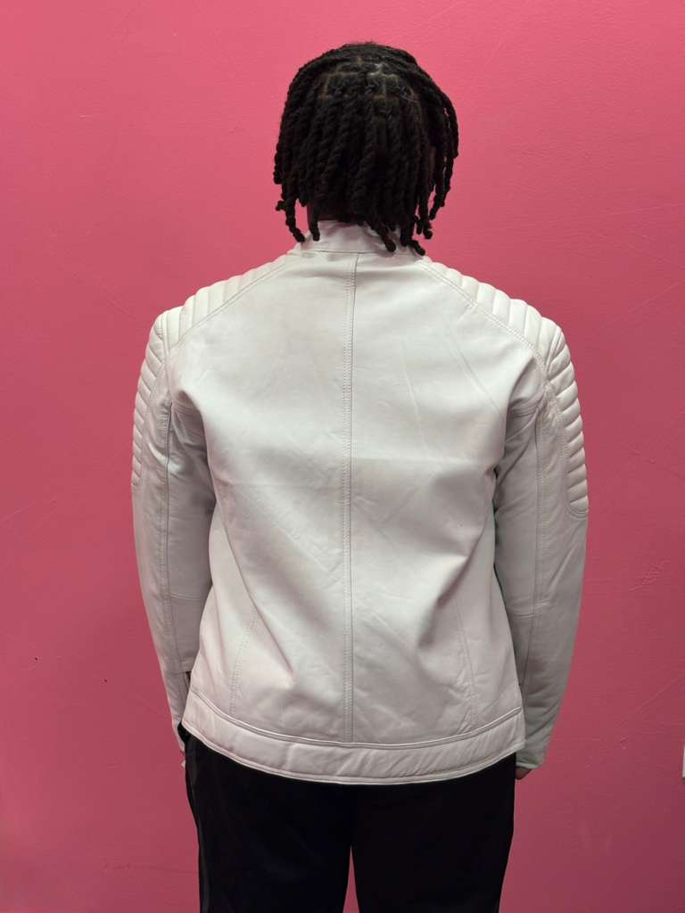 Men’s White Signature Leather Racer Jacket