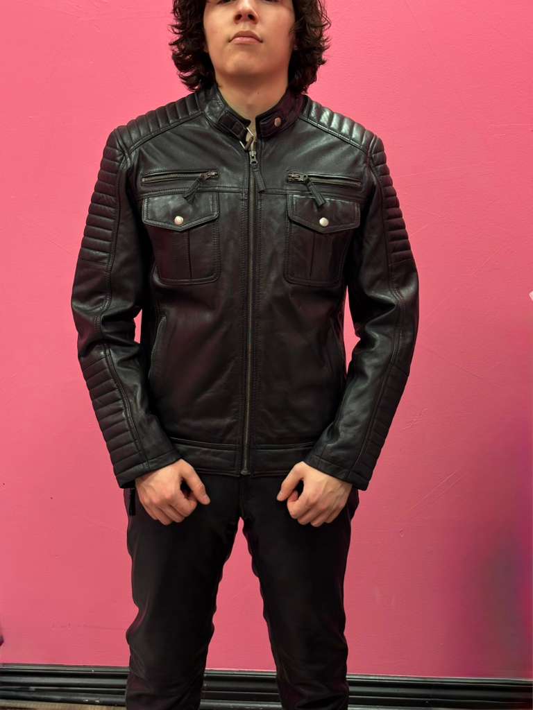 Men’s Black Leather Biker Jacket J-101
