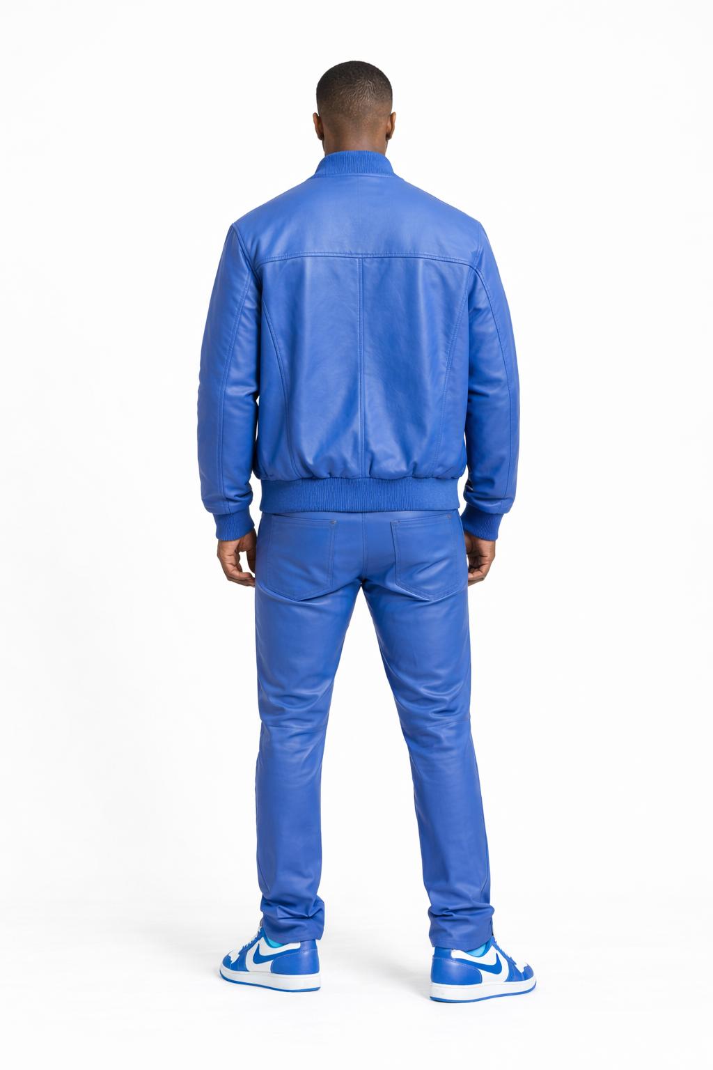 Diamond Quilted Blue Baseball Bomber Set for Men (Blue)