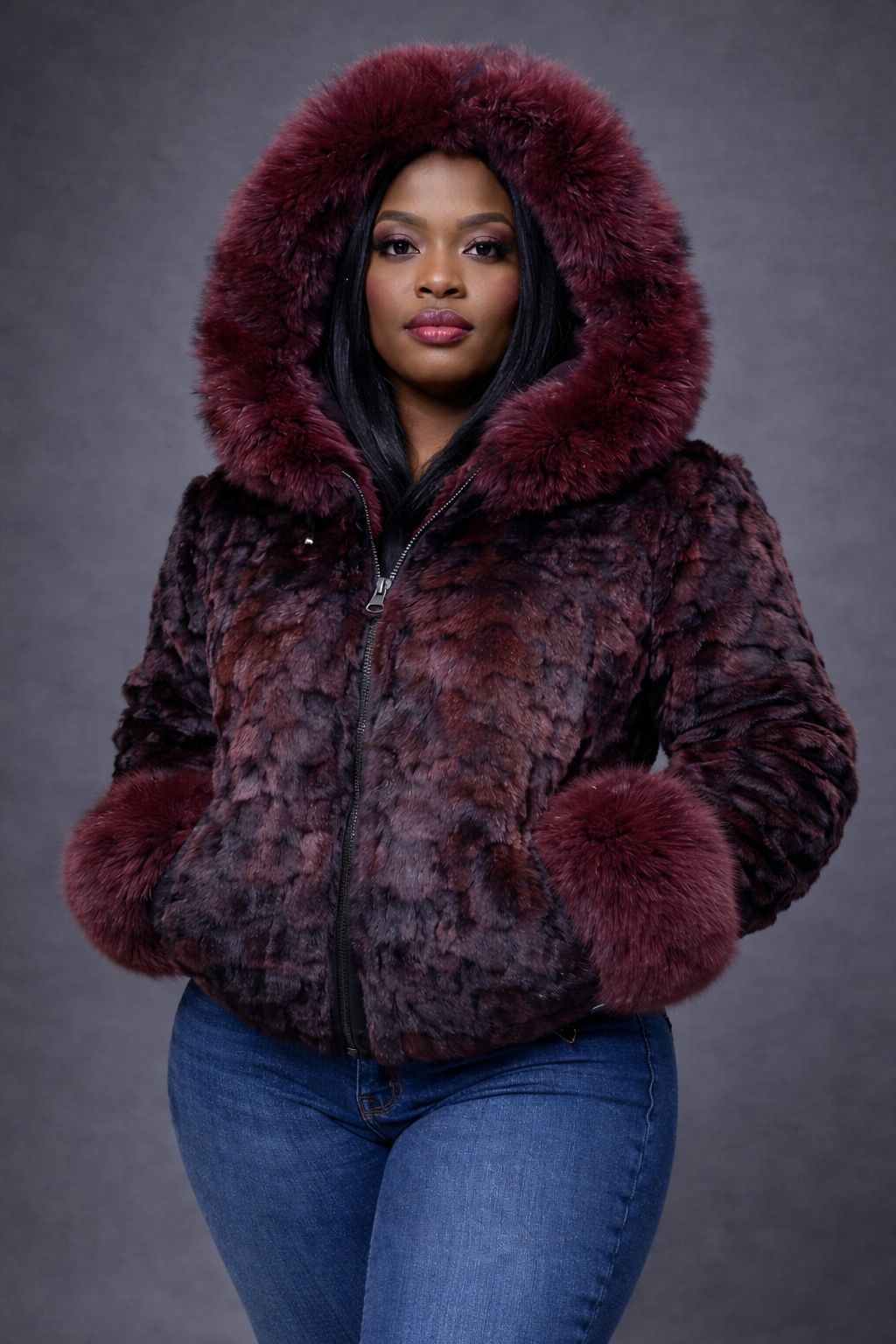 Dimond Mink with the real Fox Fur Training on the Hood and Sleeves