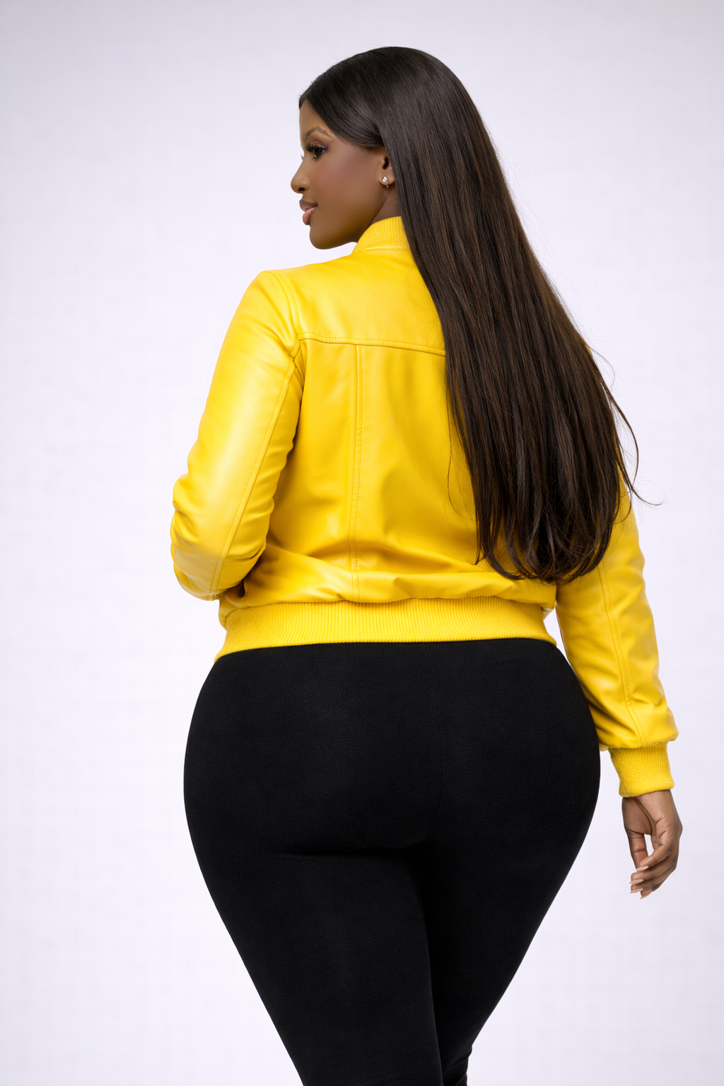 Women’s Yellow Cropped Leather Varsity Jacket