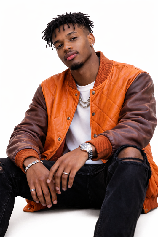 Men’s Diamond Quilted Leather Bomber Jacket