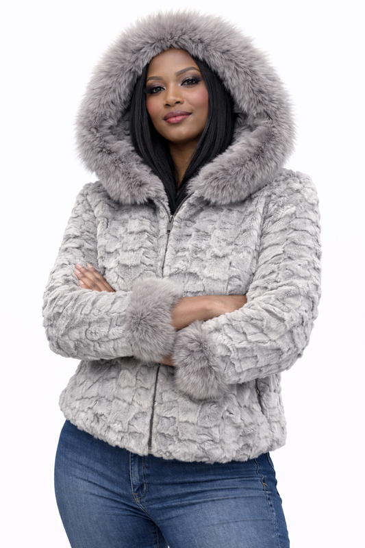 Women’s Light Grey Faux Fur Hooded Jacket