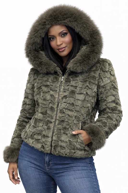Women’s Olive Green Faux Fur Hooded Jacket