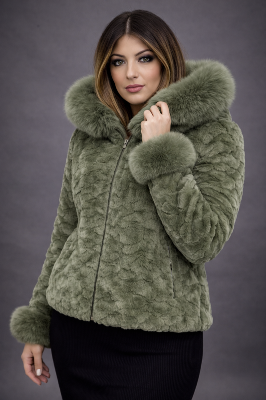 Women’s Olive Green Faux Fur Hooded Jacket