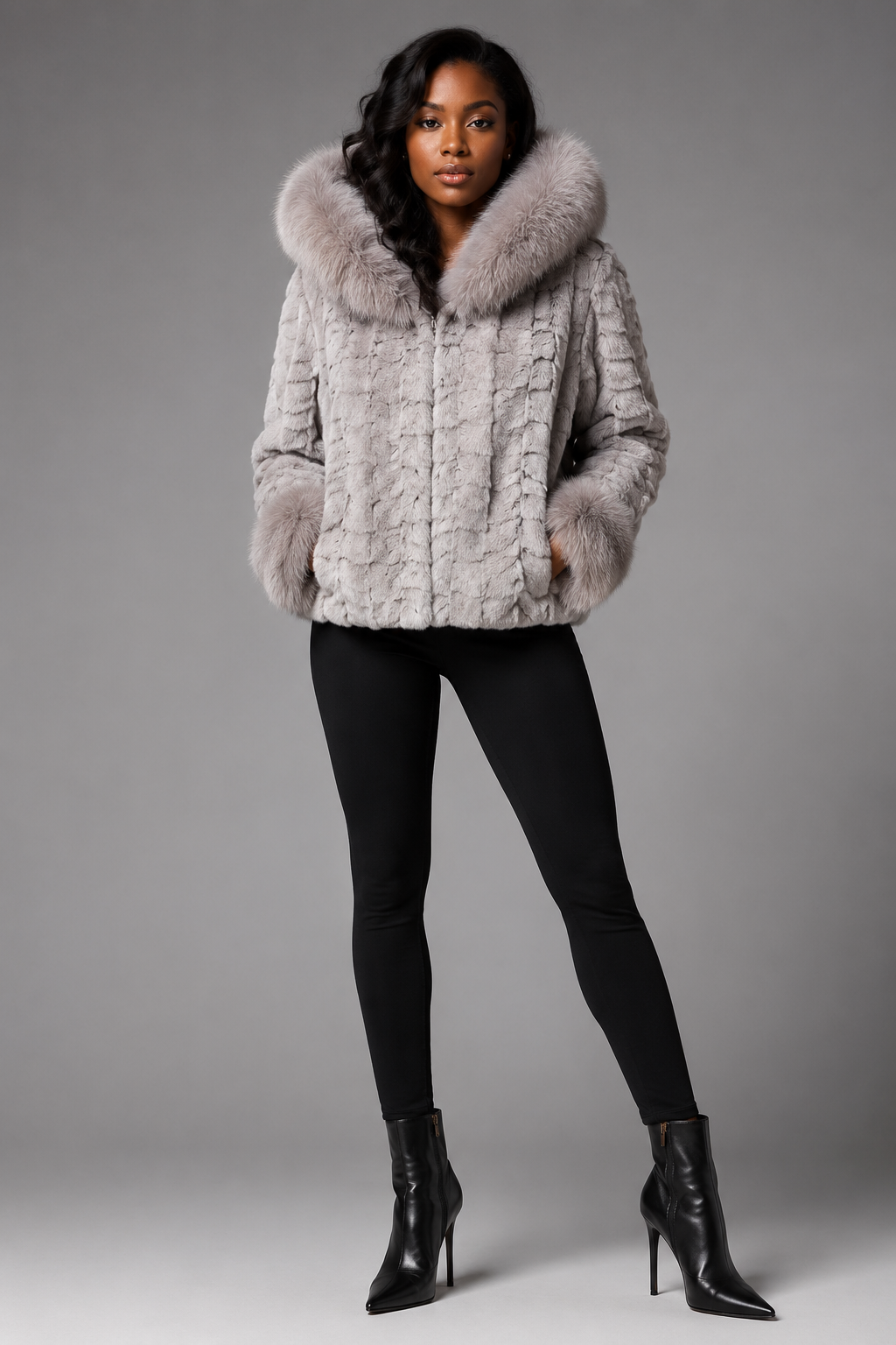 Women’s  Mink Faux Fur Hooded Jacket