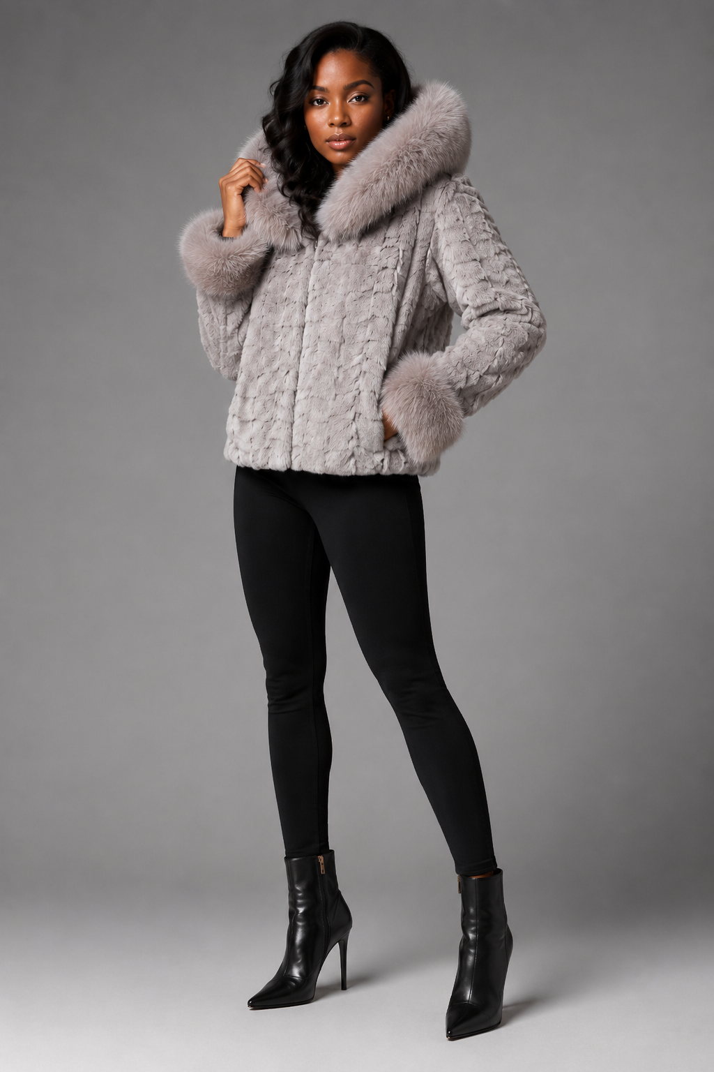 Women’s  Mink Faux Fur Hooded Jacket