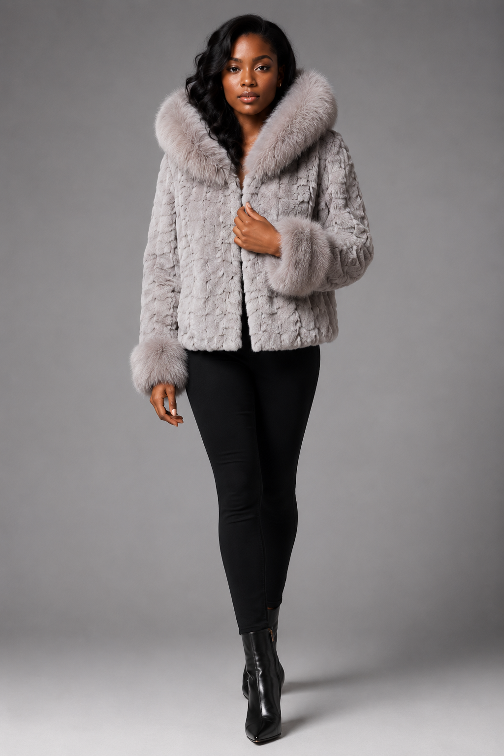 Women’s  Mink Faux Fur Hooded Jacket