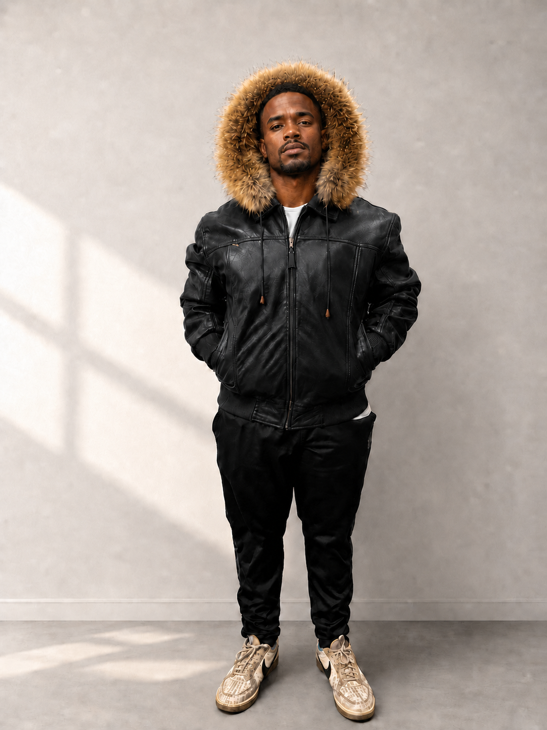 Men's Leather Jacket Bomber C [Black]