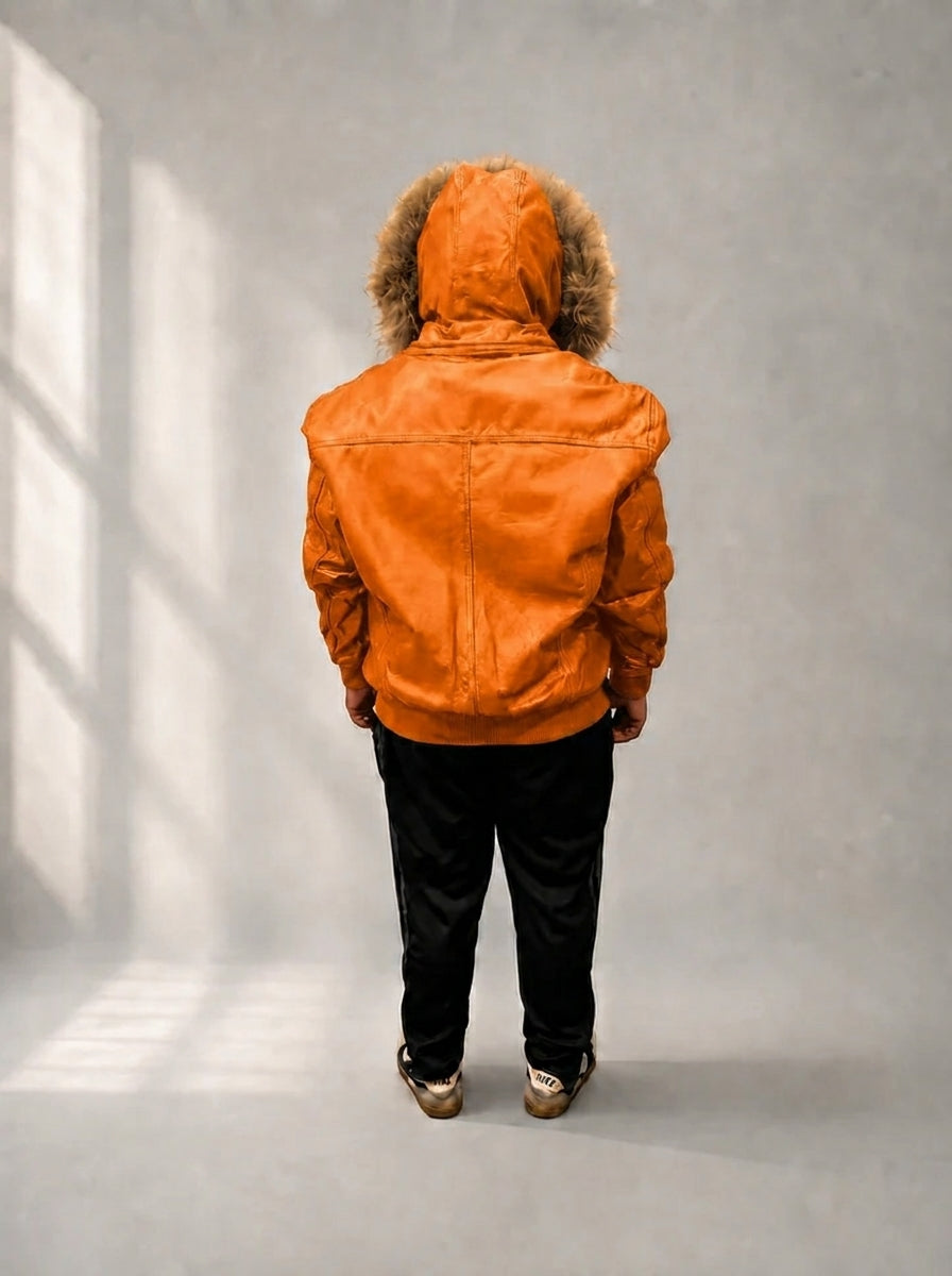 Men's Leather Jacket Bomber C [Orange]