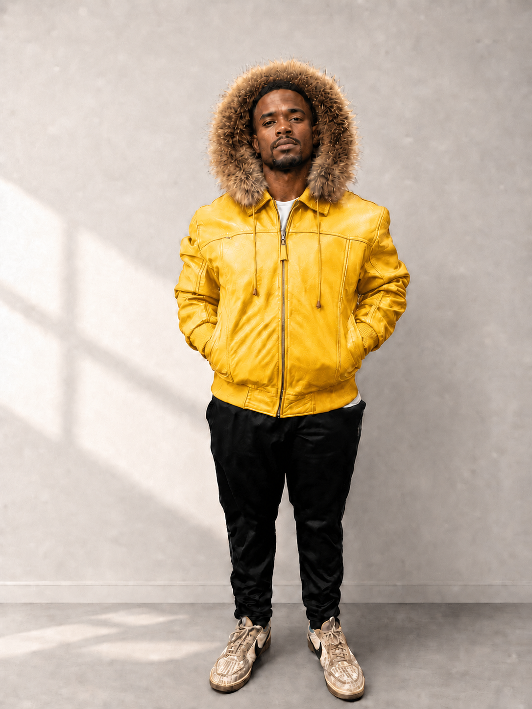 Men's Leather Jacket Bomber C [Yellow]