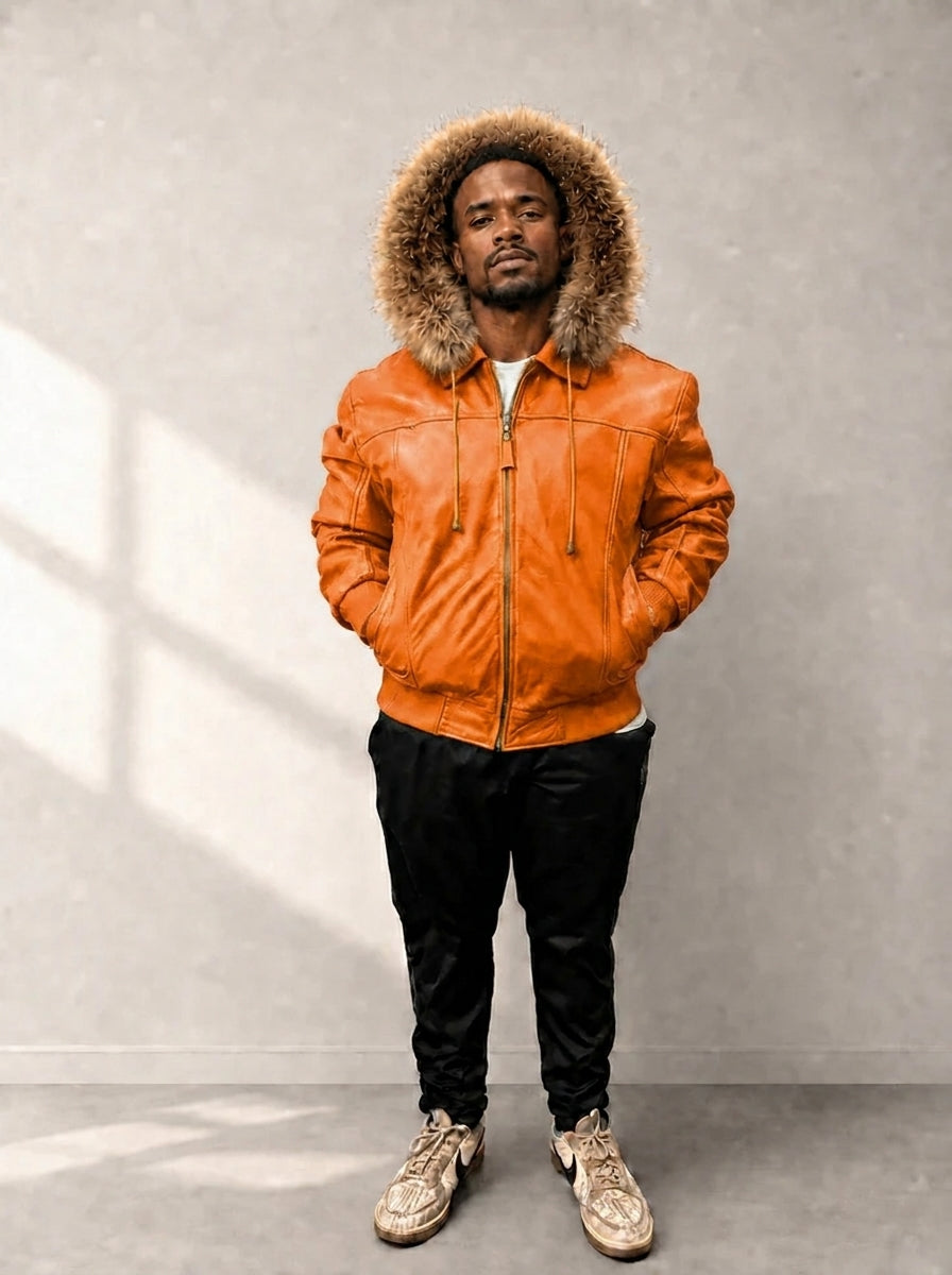 Men's Leather Jacket Bomber C [Orange]