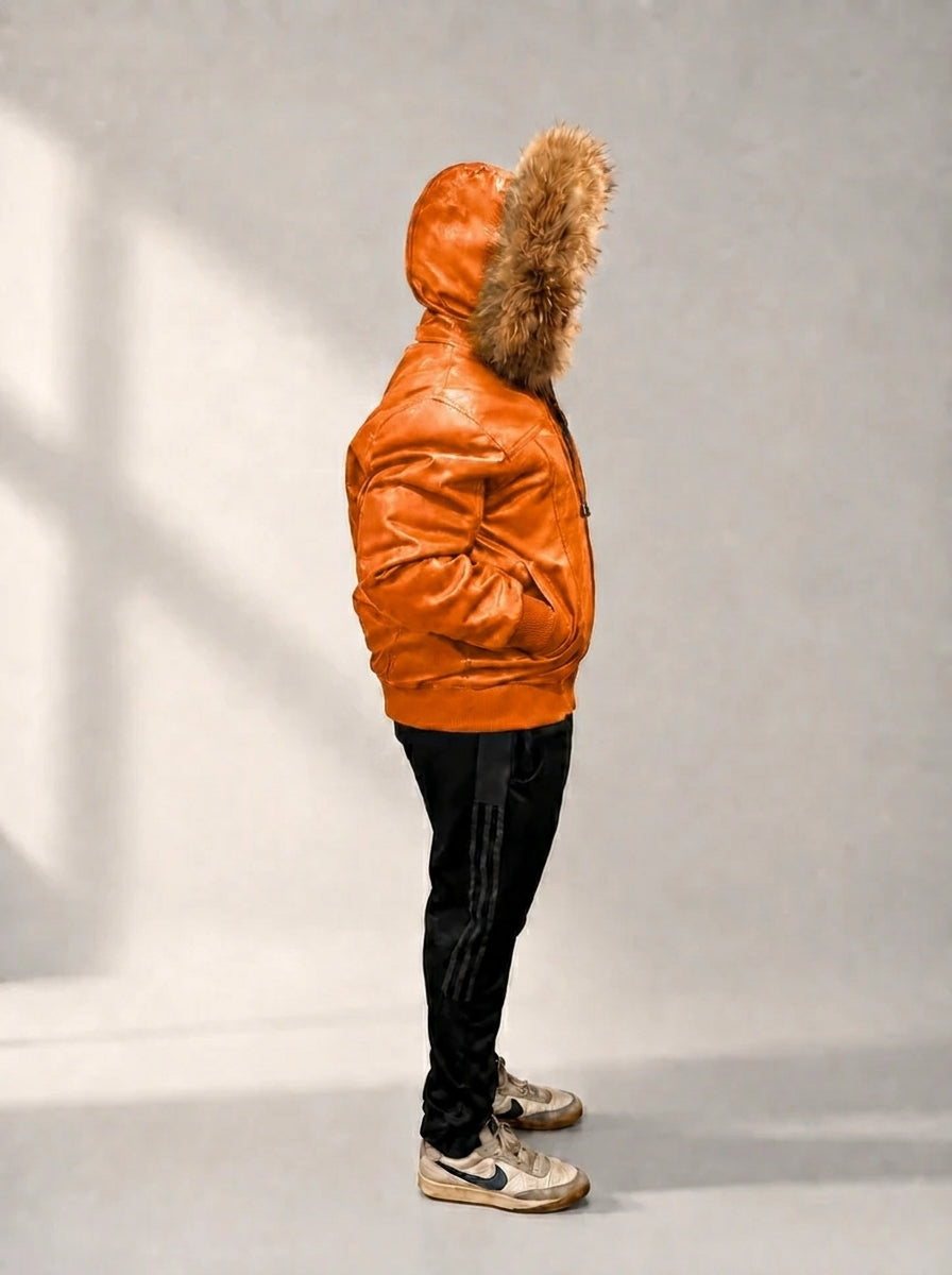 Men's Leather Jacket Bomber C [Orange]
