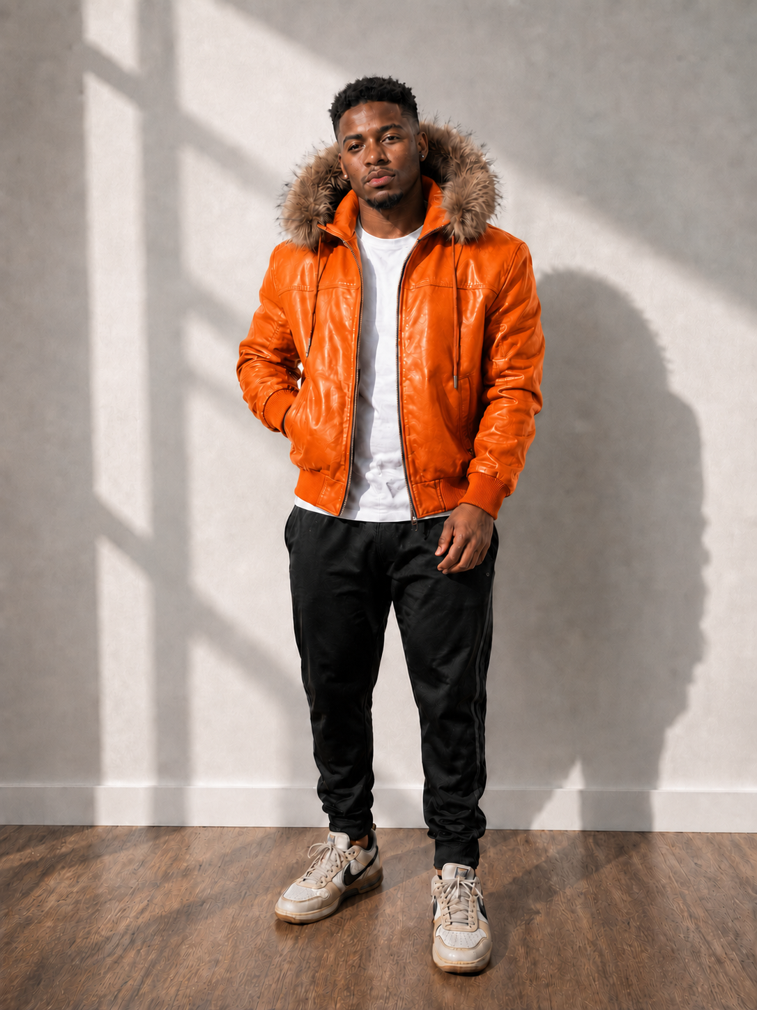Men's Leather Jacket Bomber C [Orange]