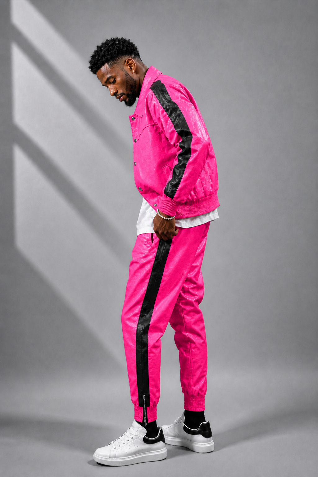 Men's Leather Track Suit Sweatsuit [Pink]