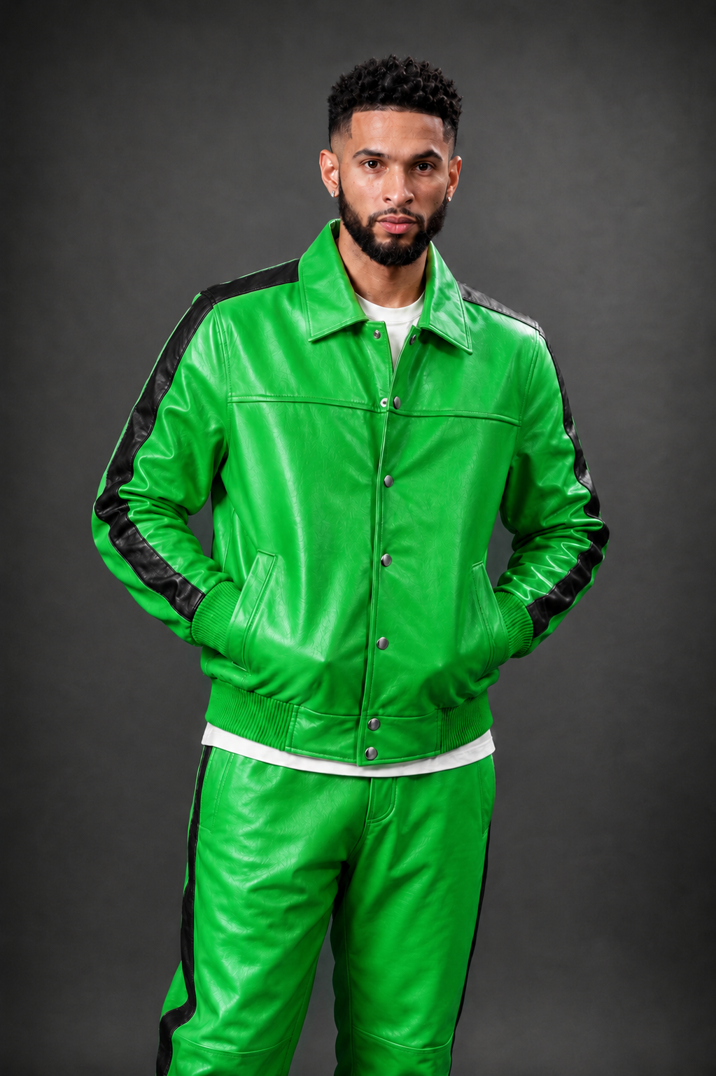 Men's Leather Track Suit Sweatsuit [Green]