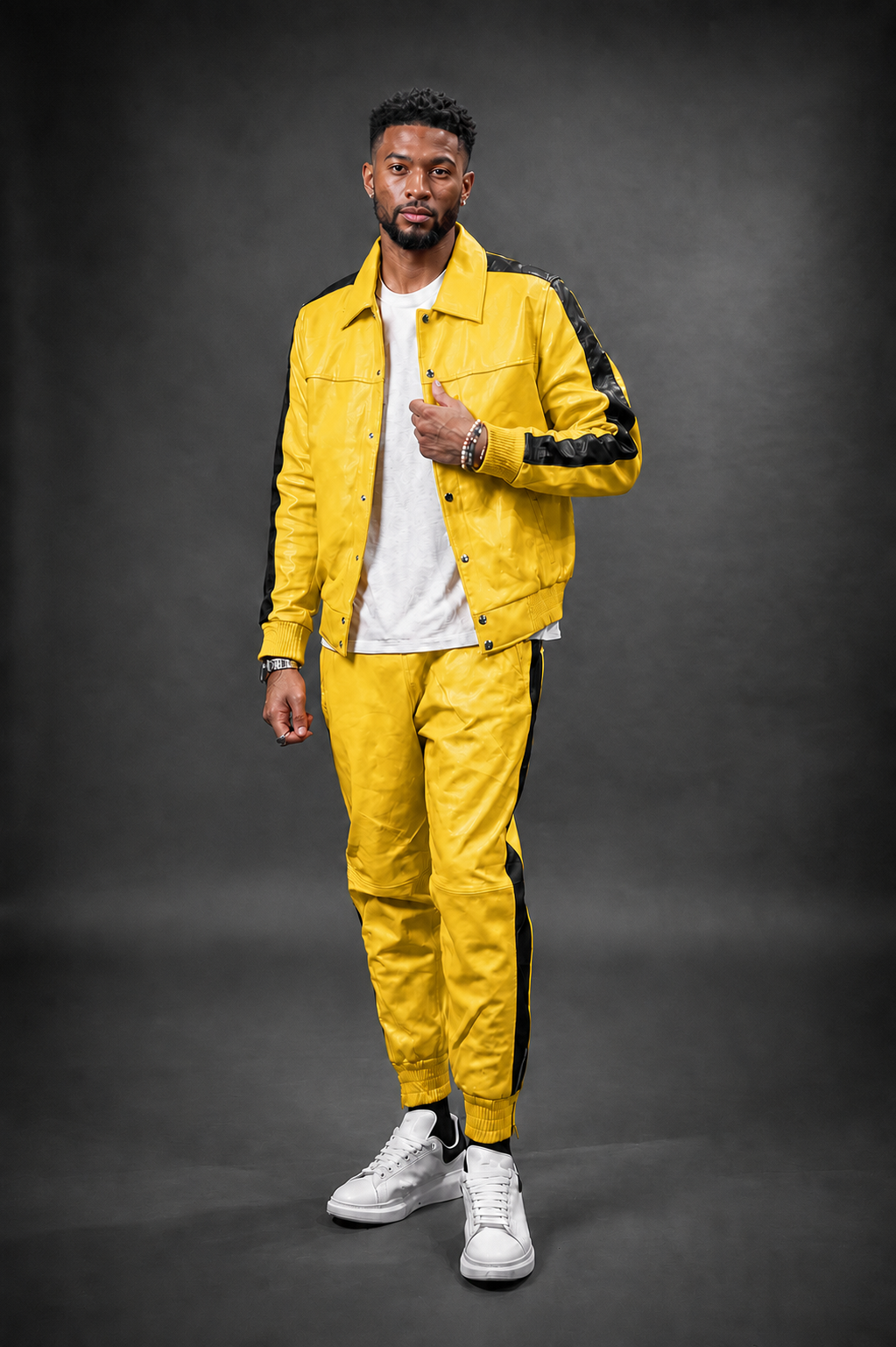 Men's Leather Track Suit Sweatsuit [Yellow]