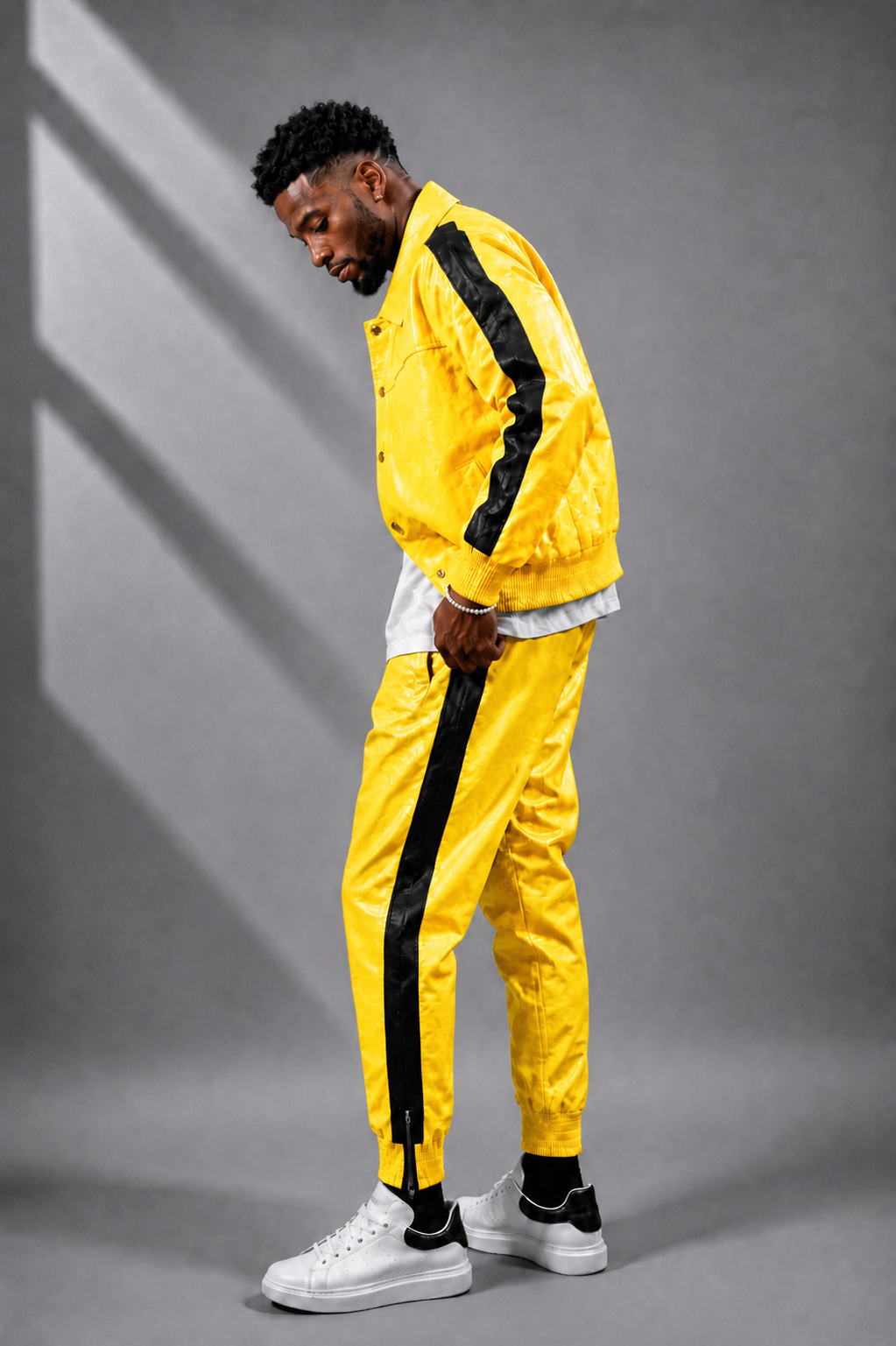 Men's Leather Track Suit Sweatsuit [Yellow]