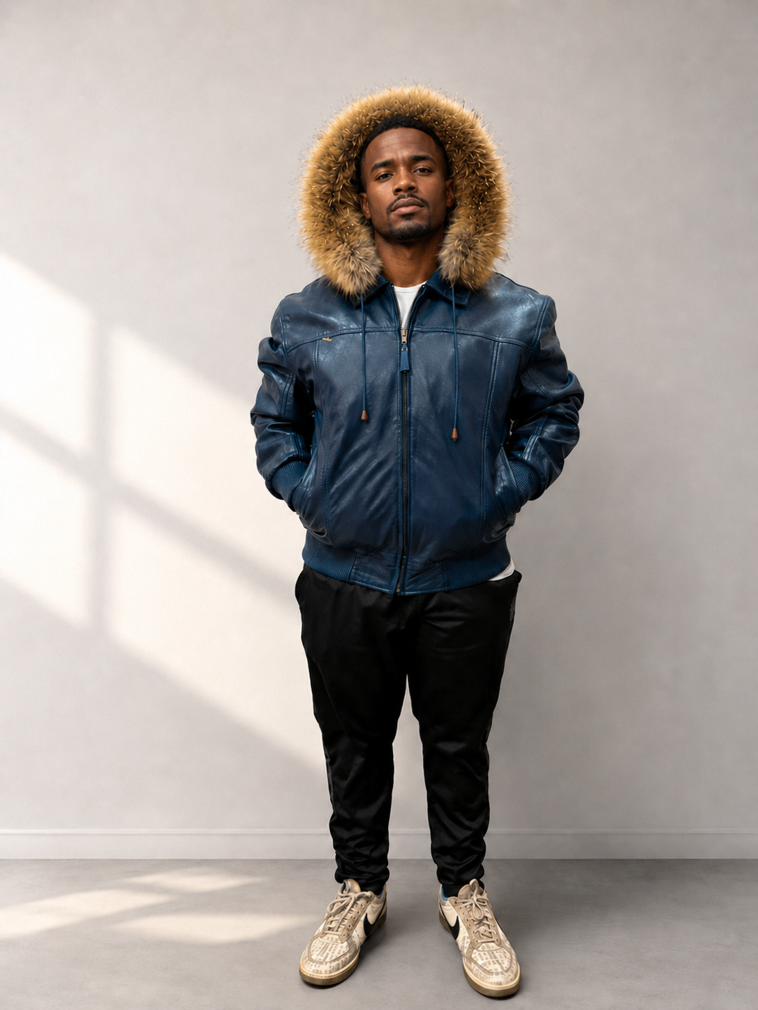 Men's Leather Jacket Bomber C [Blue]