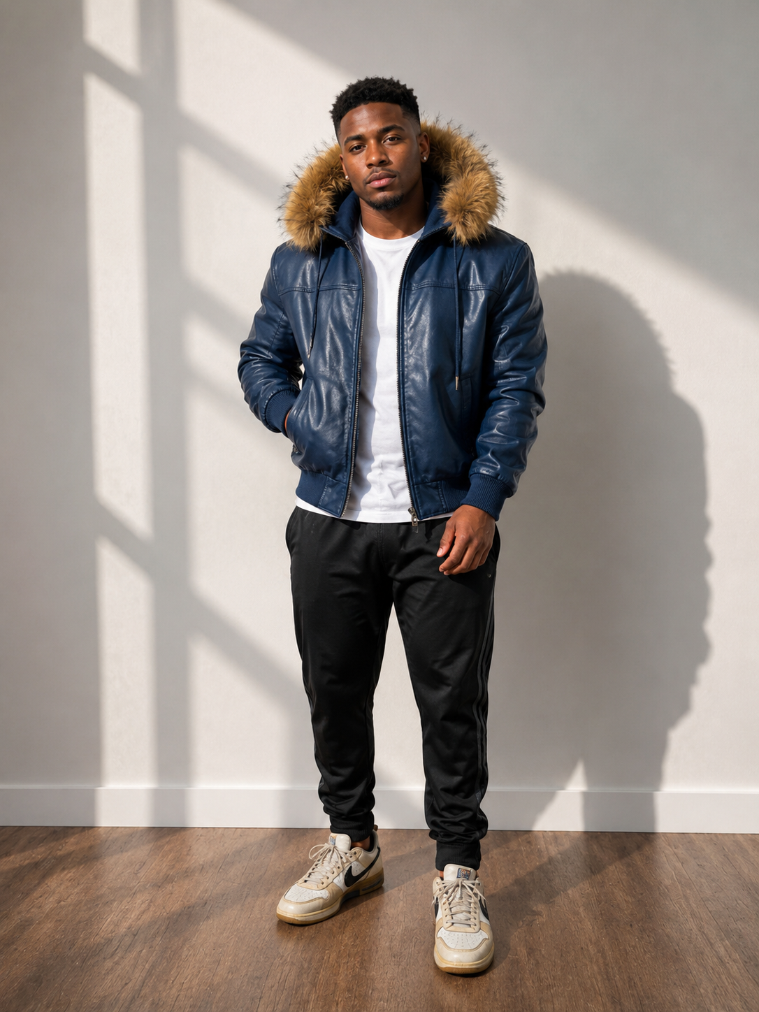 Men's Leather Jacket Bomber C [Blue]