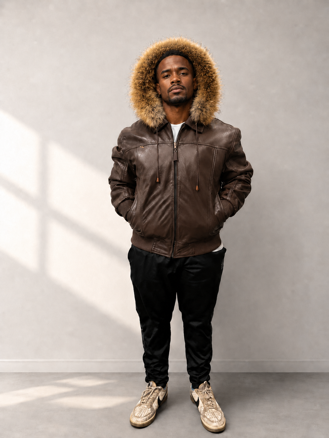 Men's Leather Jacket Bomber C [Brown]