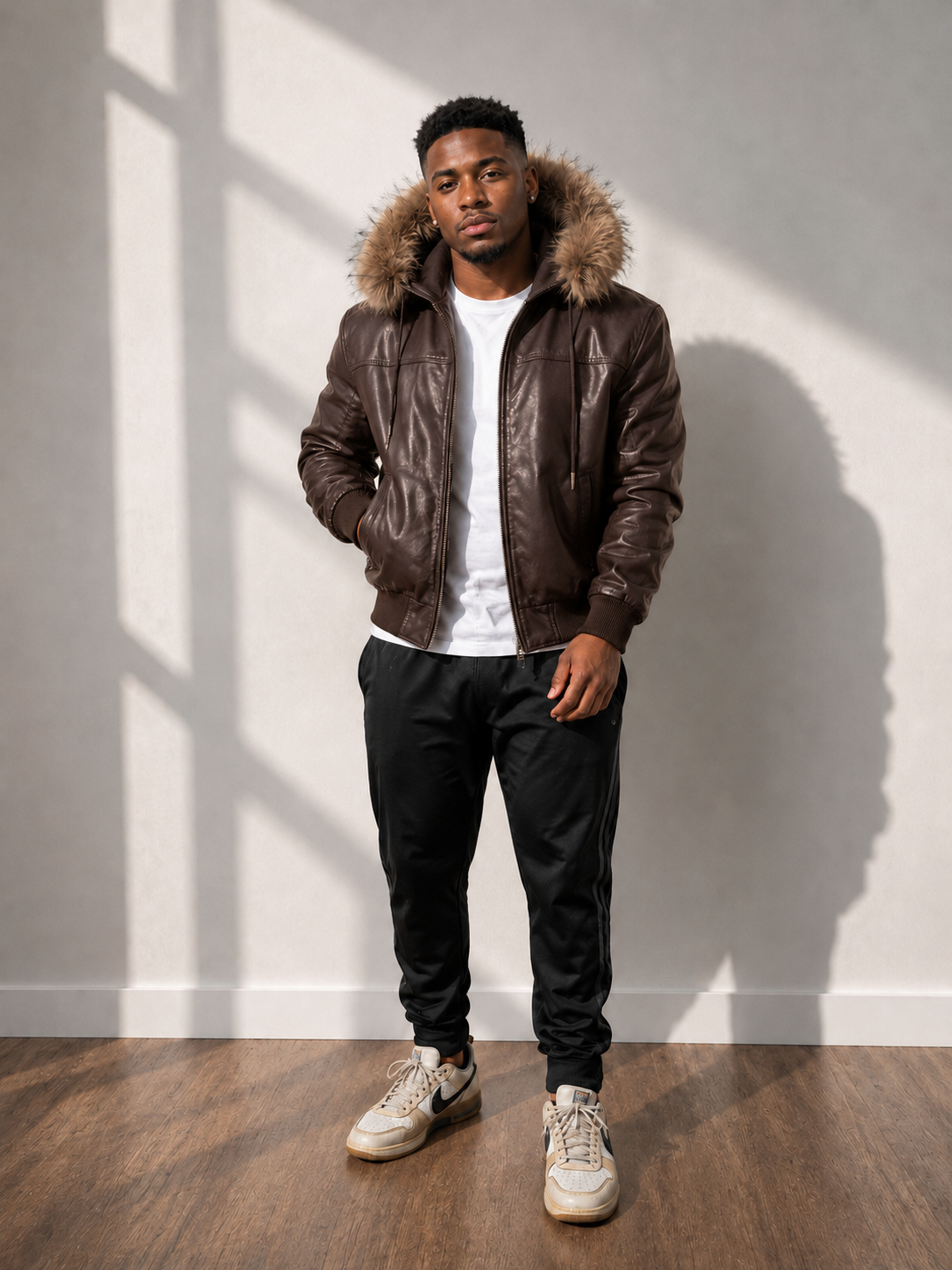Men's Leather Jacket Bomber C [Brown]