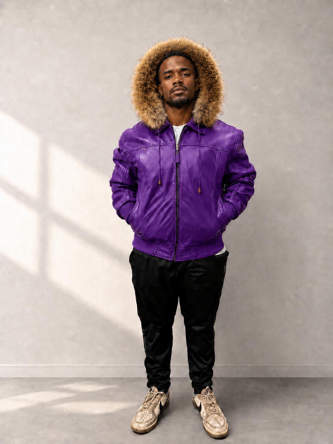 Men's Leather Jacket Bomber C [Purple]