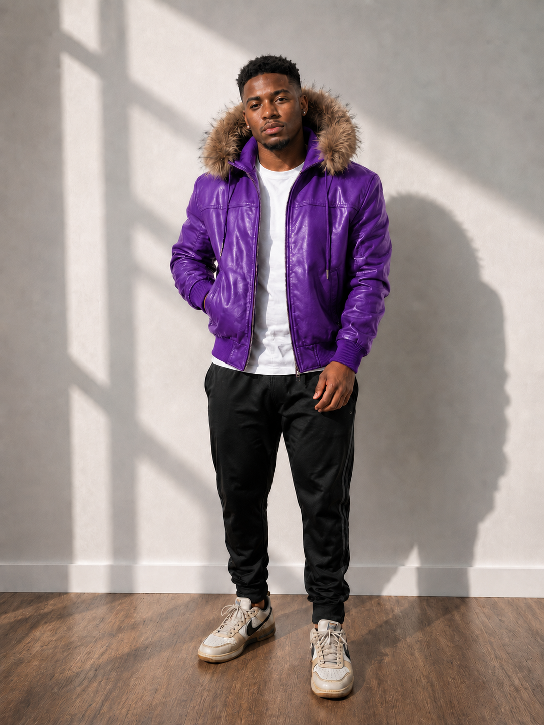 Men's Leather Jacket Bomber C [Purple]