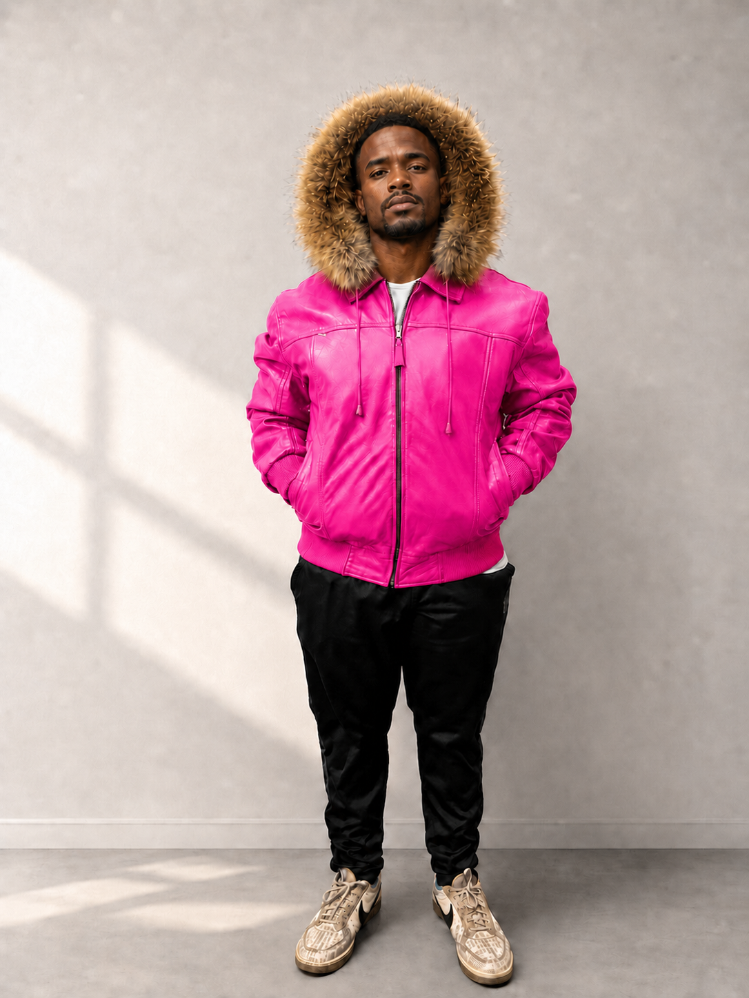 Men's Leather Jacket Bomber C [Pink]