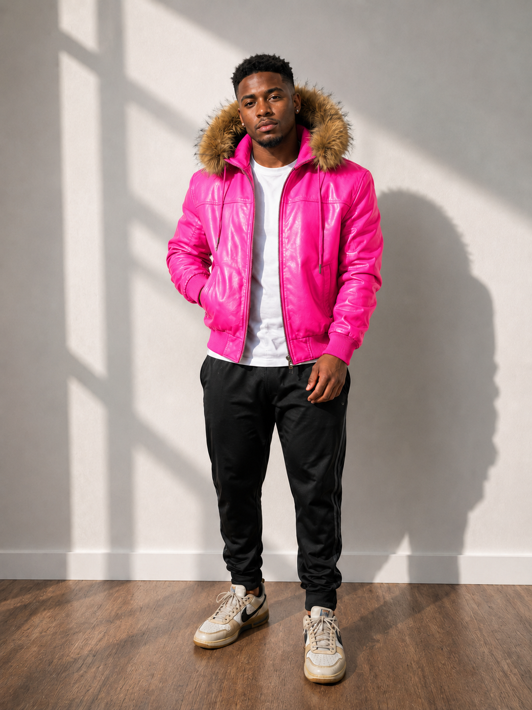 Men's Leather Jacket Bomber C [Pink]