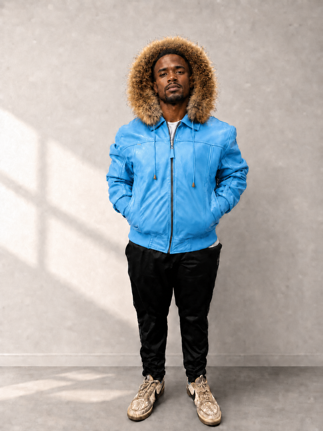 Men's Leather Jacket Bomber C [Blue]