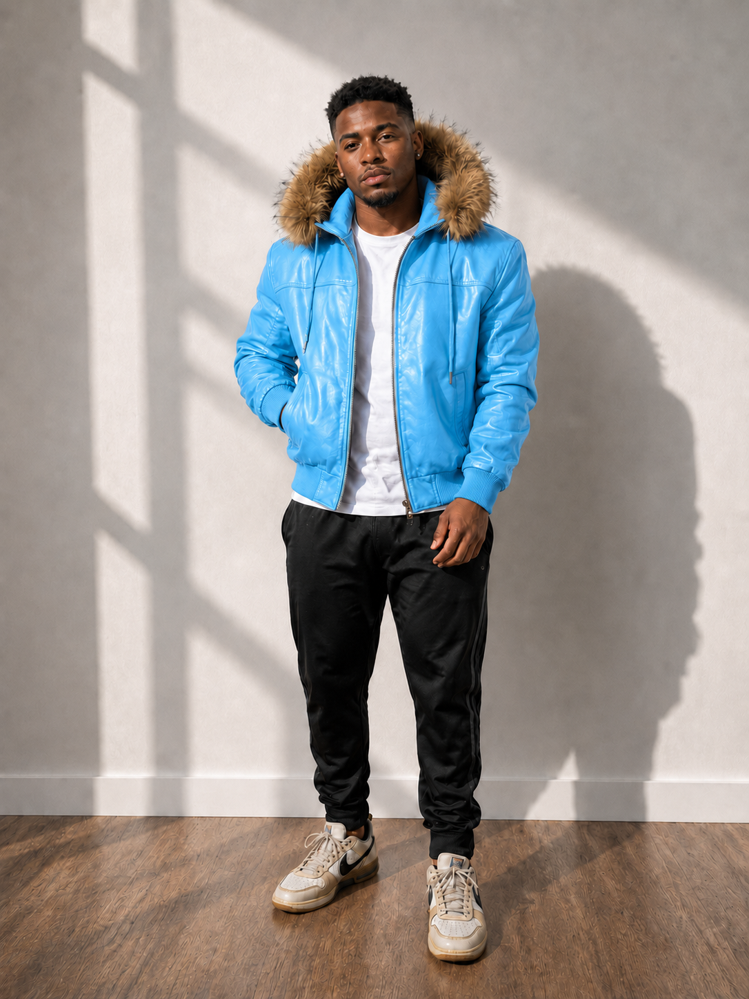 Men's Leather Jacket Bomber C [Blue]