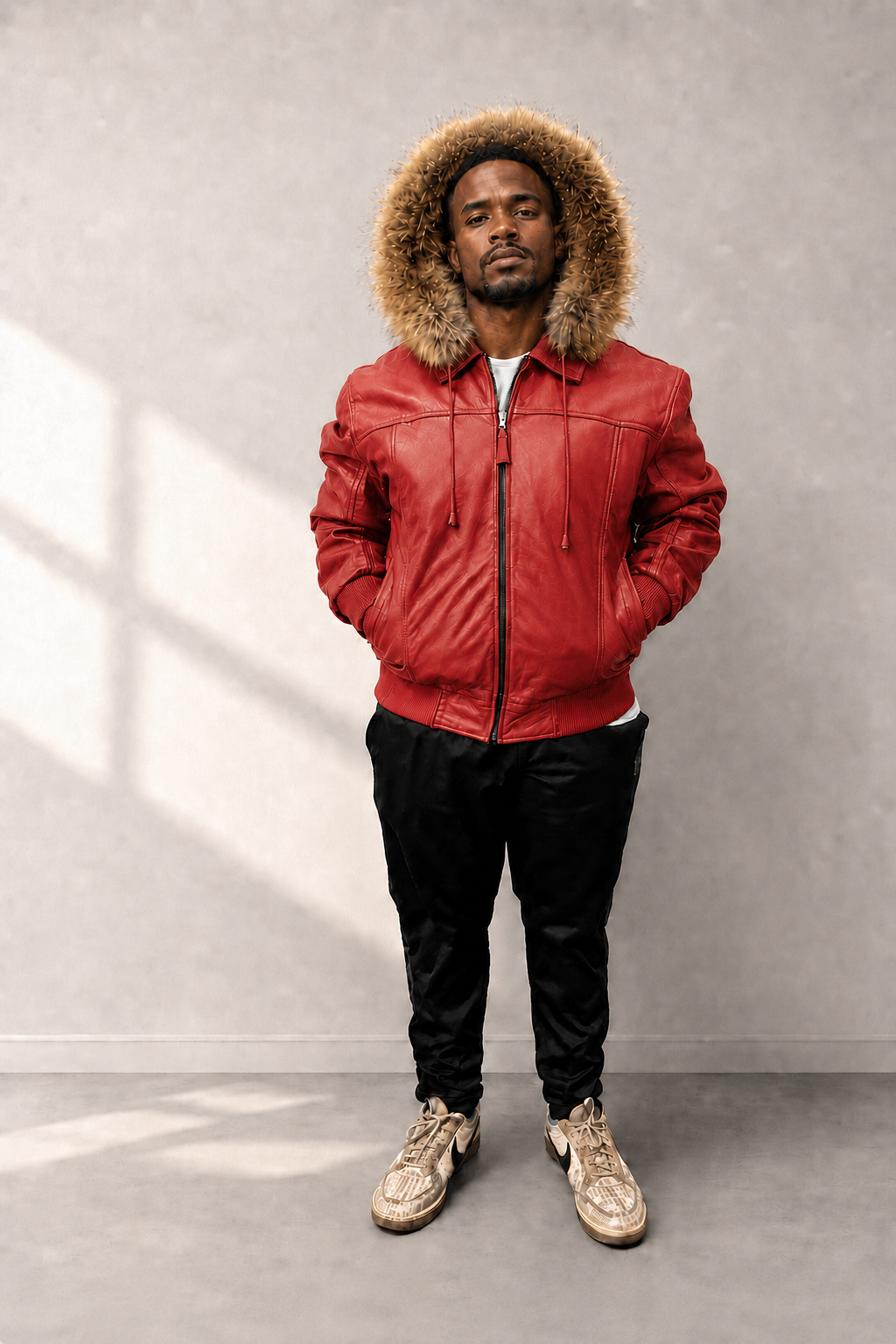 Men's Leather Jacket Bomber C [Red]
