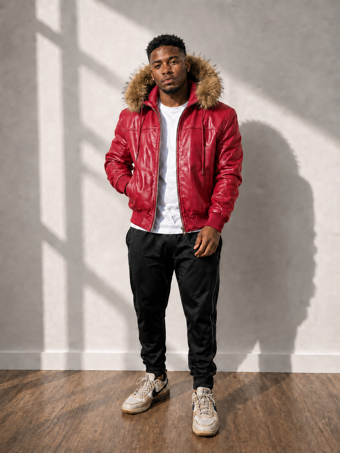 Men's Leather Jacket Bomber C [Red]