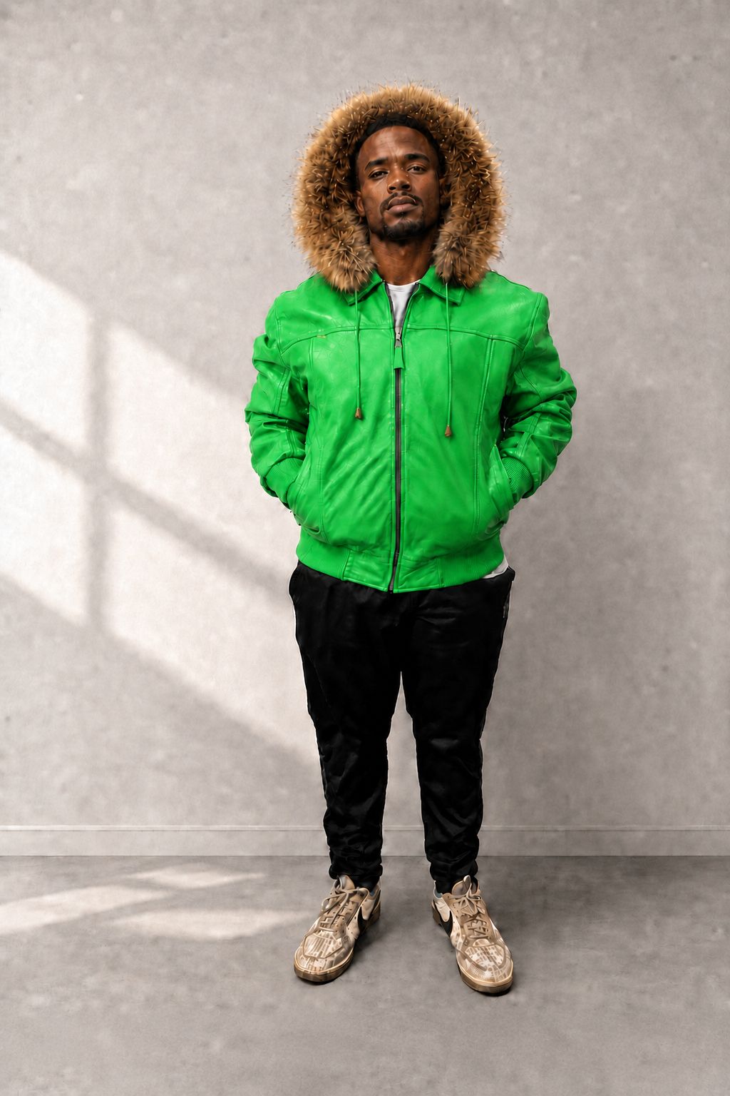 Men's Leather Jacket Bomber C [Green]