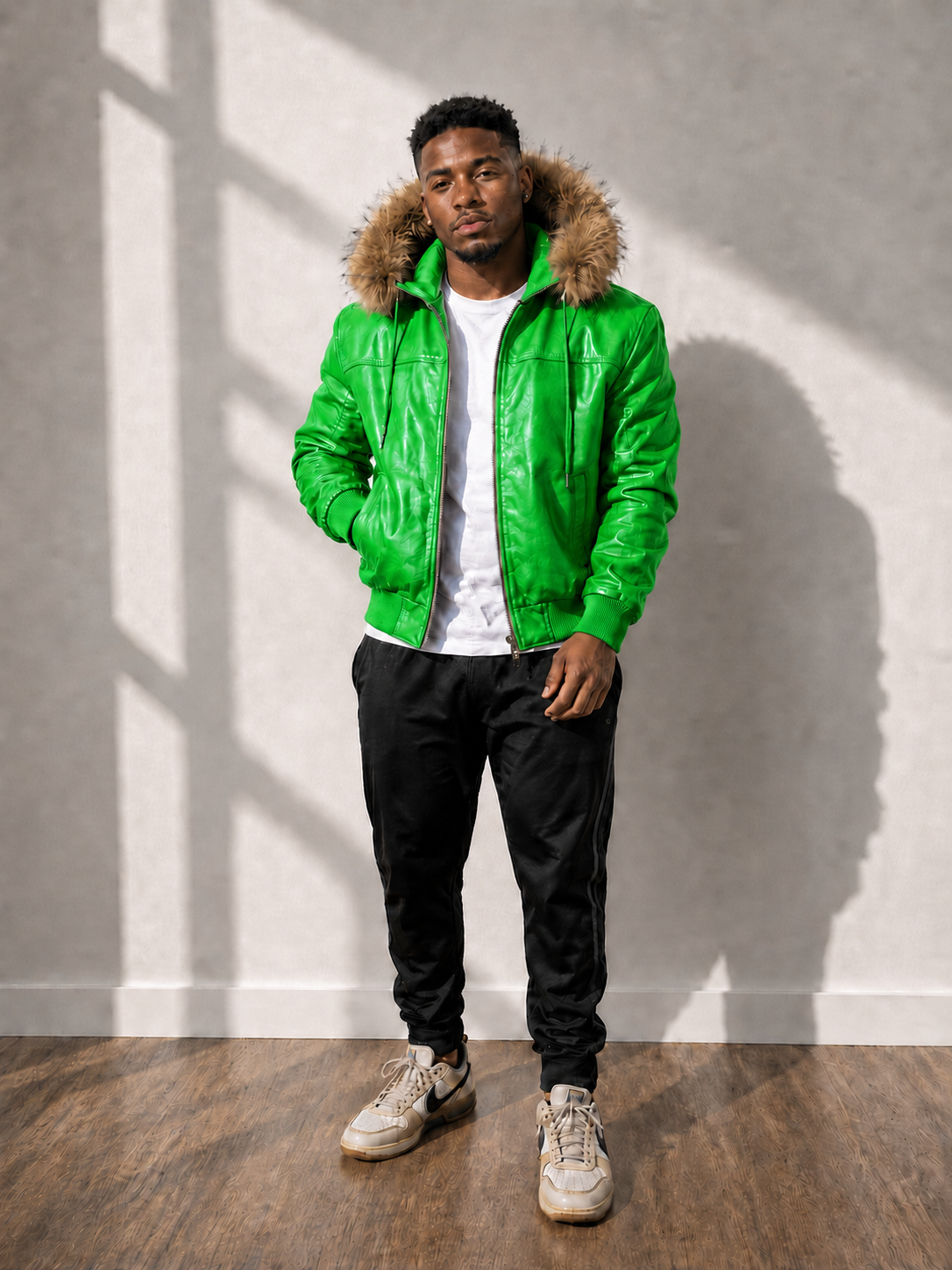 Men's Leather Jacket Bomber C [Green]