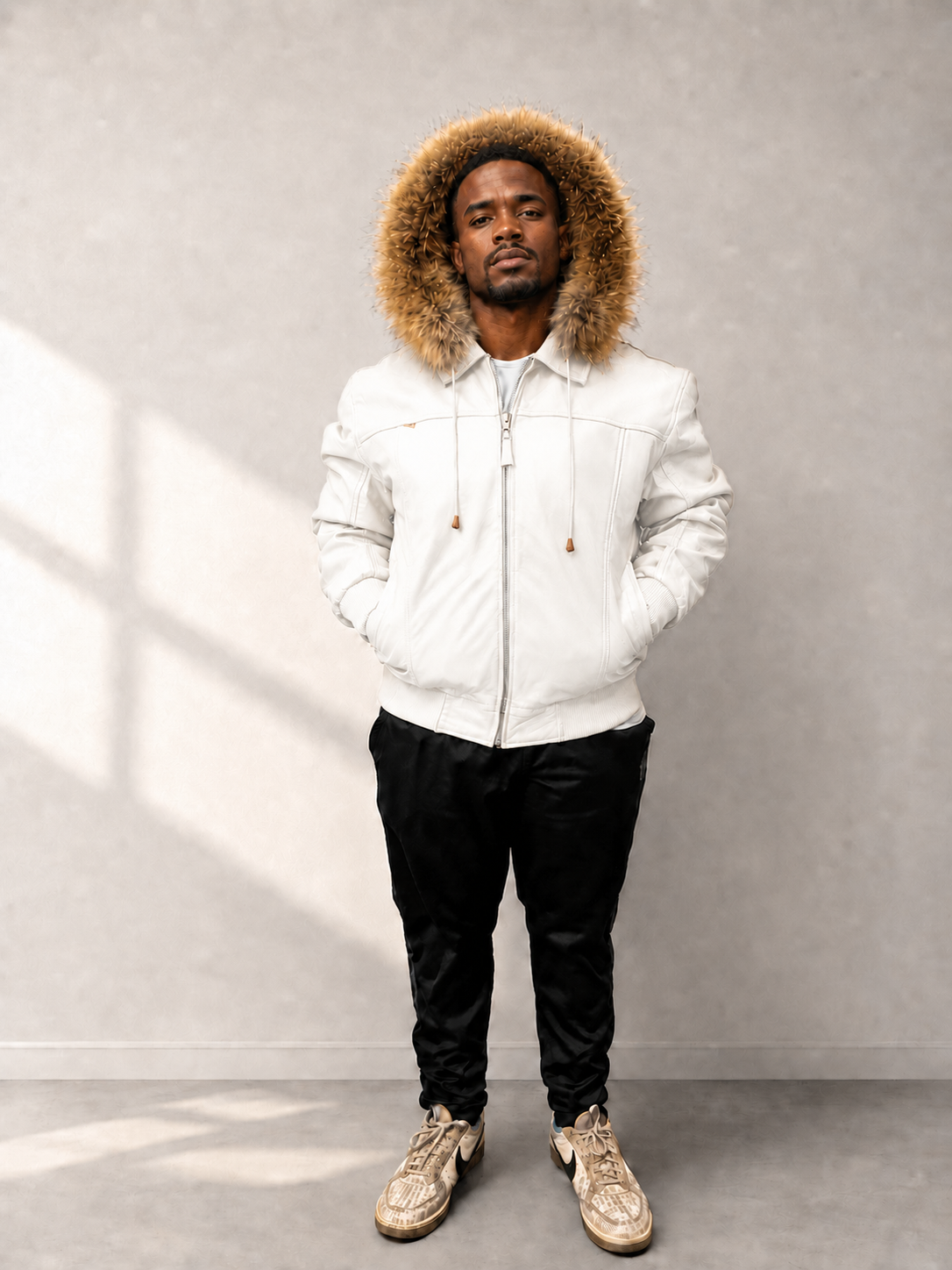 Men's Leather Jacket Bomber C [White]