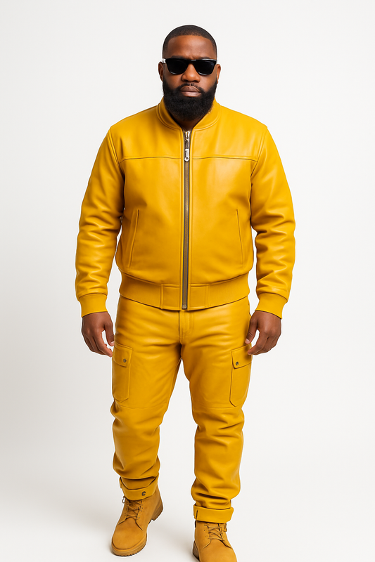 Men's Sunshine Set With Leather Stack Pants [Yellow]