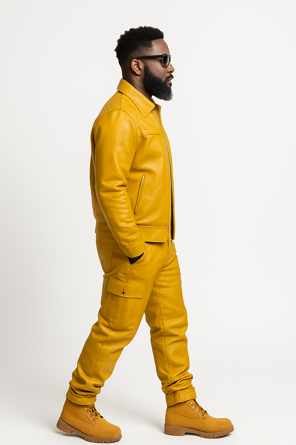 Men's Sunshine Set With Leather Stack Pants [Yellow]