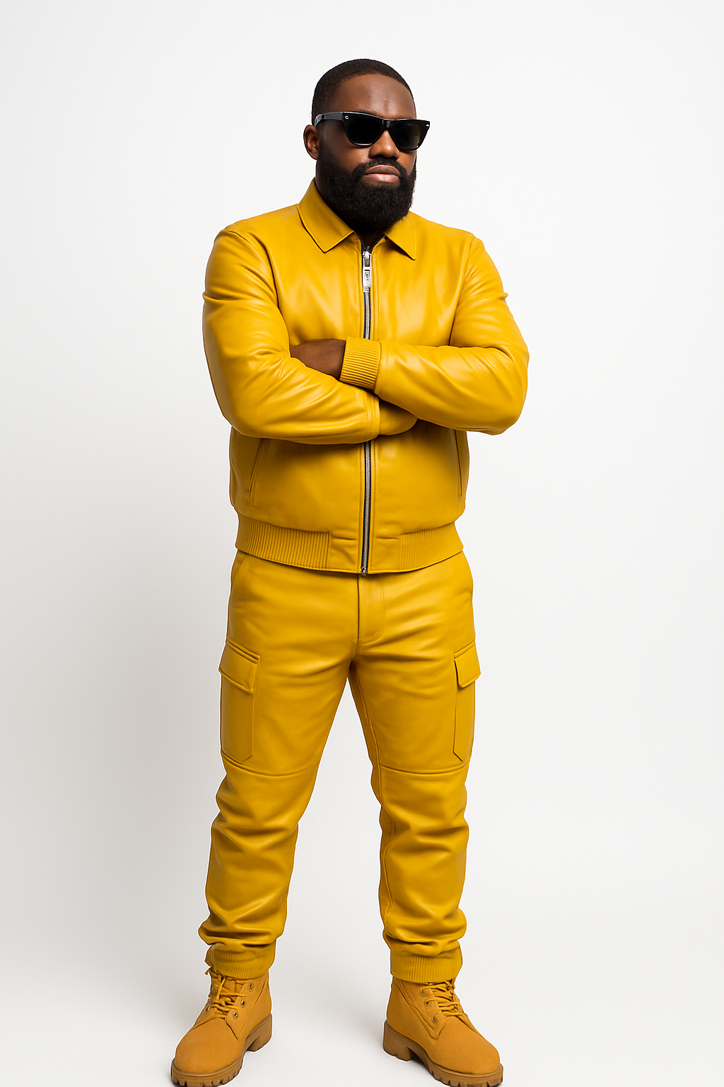Men's Sunshine Set With Leather Stack Pants [Yellow]