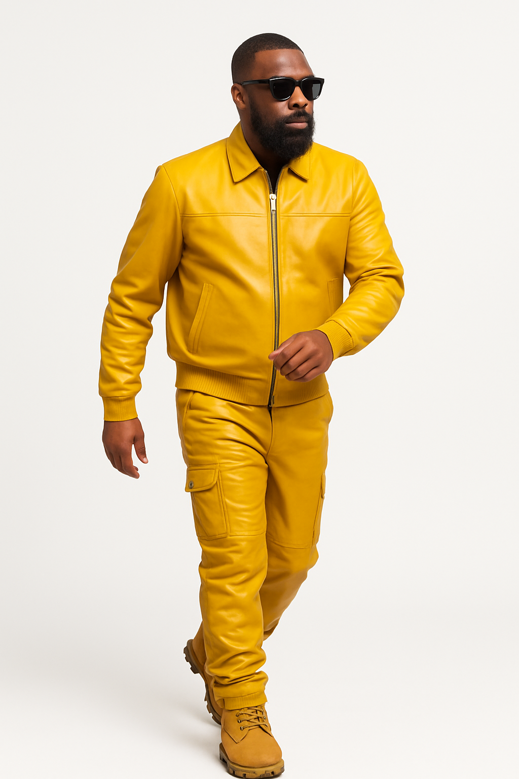 Men's Sunshine Set With Leather Stack Pants [Yellow]