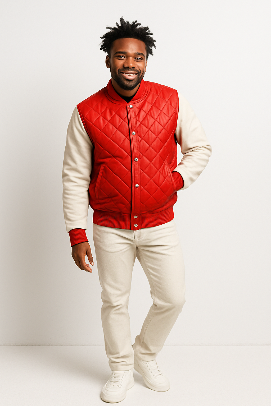 Men's Adan All-Leather Varsity Jacket [Red/White]