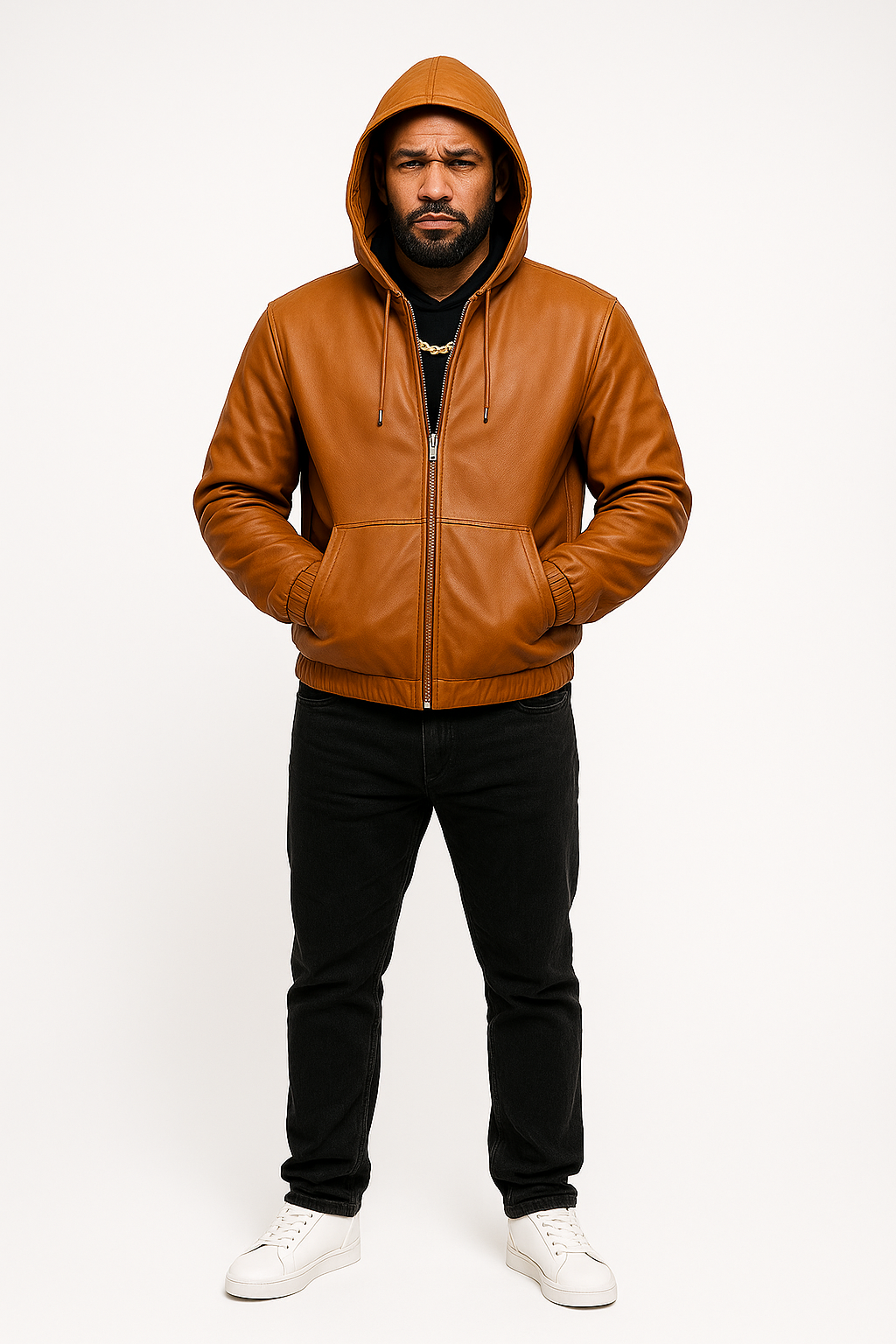 Men's Leather Hoodie [Caramel Crunch]