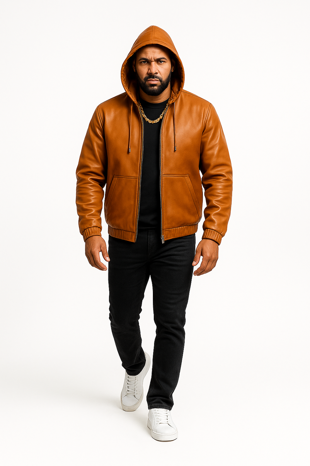 Men's Leather Hoodie [Caramel Crunch]