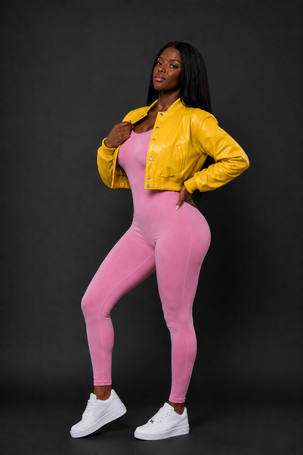 Women's Crop Leather Varsity Jacket [Yellow]