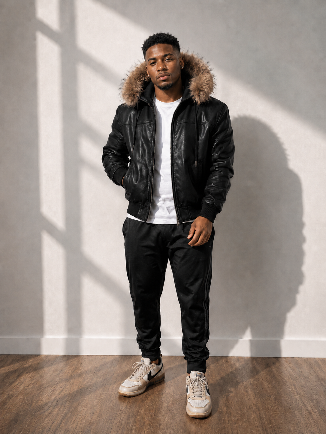 Men's Leather Jacket Bomber C [Black]